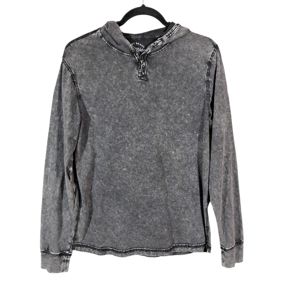 Lucky Brand Sugar Magic Long Sleeve Henley Neck T Shirt Mens Medium Washed Black